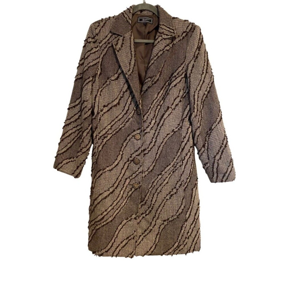 Zashi Women's S Brown Textured Blazer Coat Wool Blend Preppy Long Line Y2K Boho